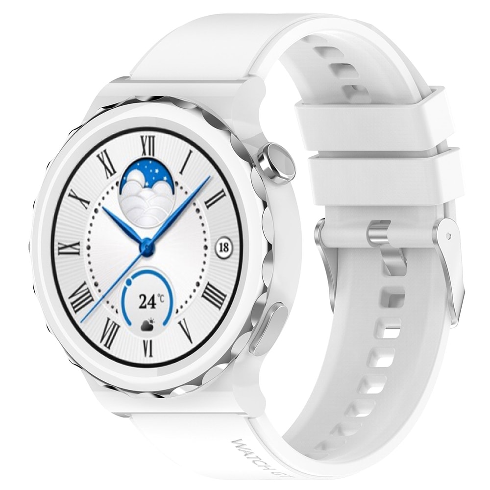 Silikoniranneke 20mm Huawei Watch GT3 Prolle 43mm - valkoinen/hopea