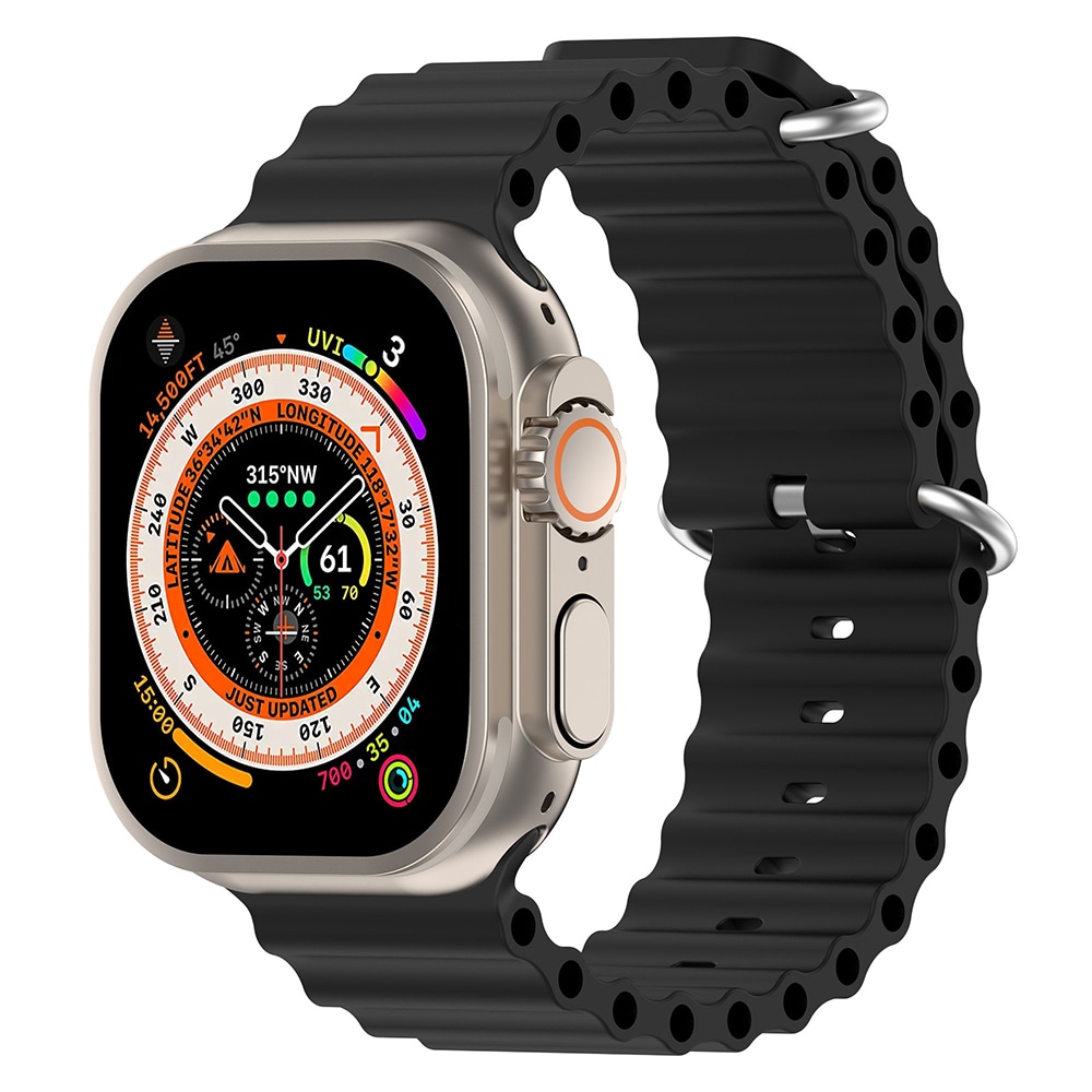 Silikoninen Ocean-ranneke Apple Watch Ultralle - 38/40/41mm, musta