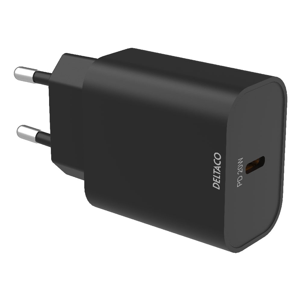 Deltaco USB-C seinälaturi PD:llä 20W - musta
