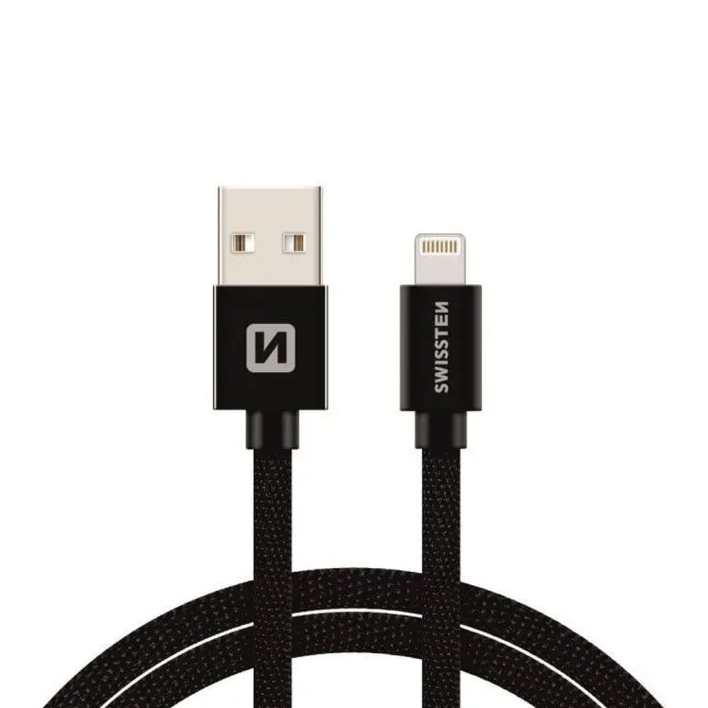 Swissten USB-Lightning-kaapeli, 1.2m, musta