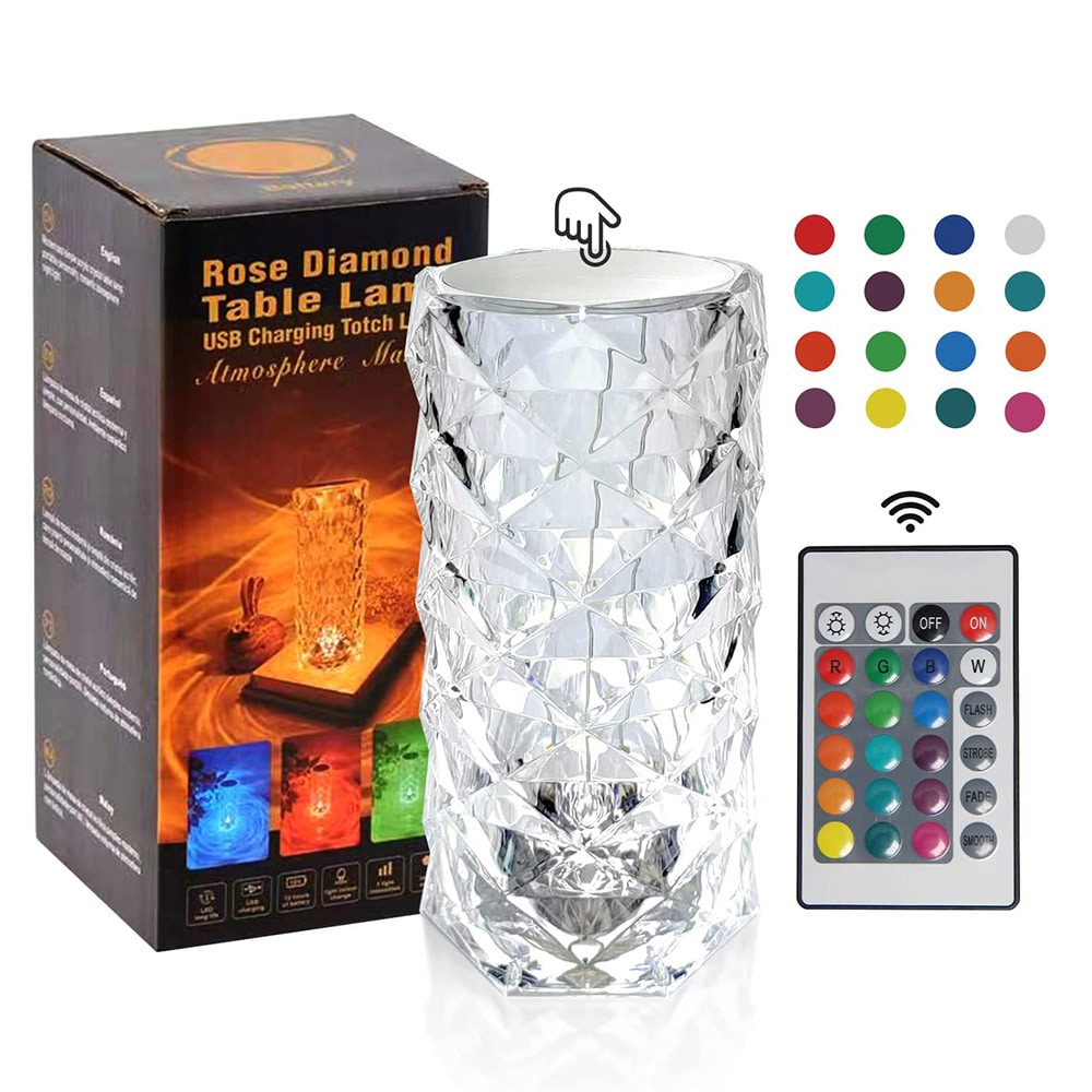 Pöytävalaisin Crystal Diamond Lamp Touch RGB-väreillä