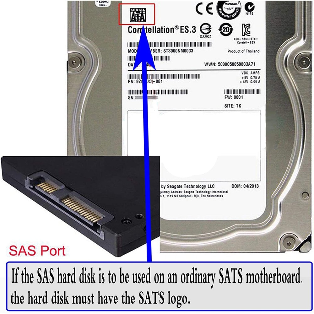 SAS 22 Pin - 7 Pin + 15 Pin SATA-sovitin