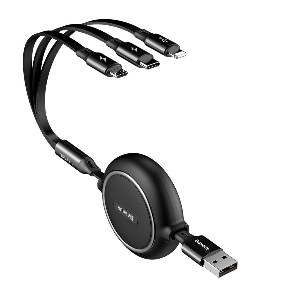 Baseus 3in1 USB-kaapeli ulosvedettävä 35-120cm - musta