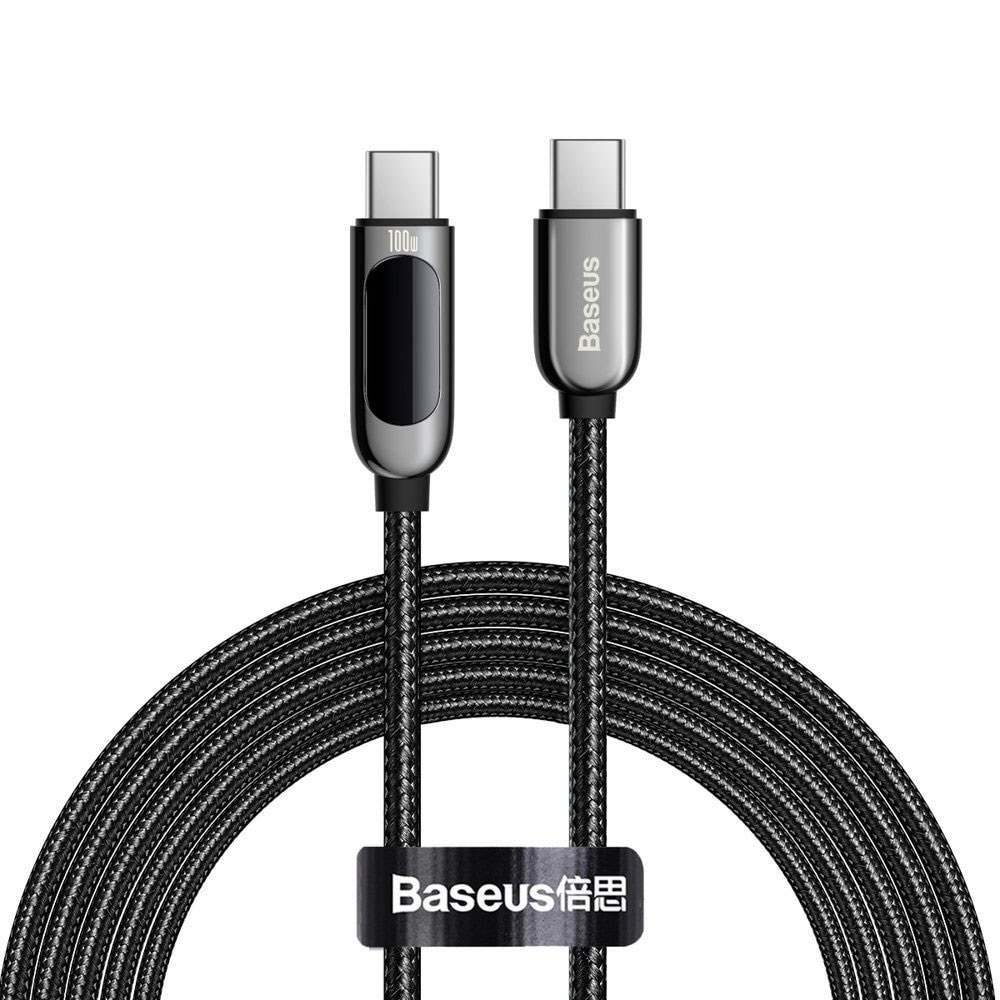 Baseus 100W USB-C - USB-C -kaapeli näytöllä 2m - punottu musta