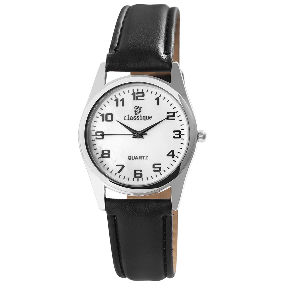 Classique miesten kello keinonahkarannekkeella - Musta ranneke / Valkoinen kello