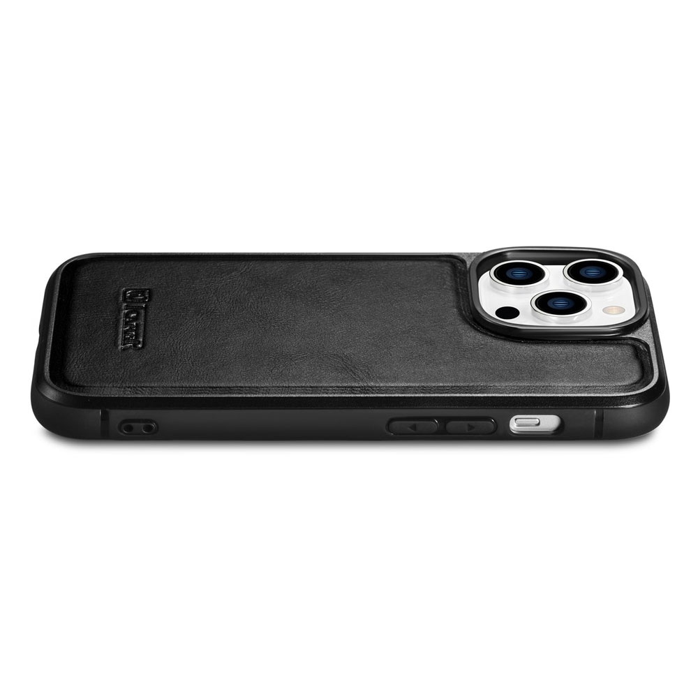 iCarer nahkakotelo iPhone 14 Prolle - musta