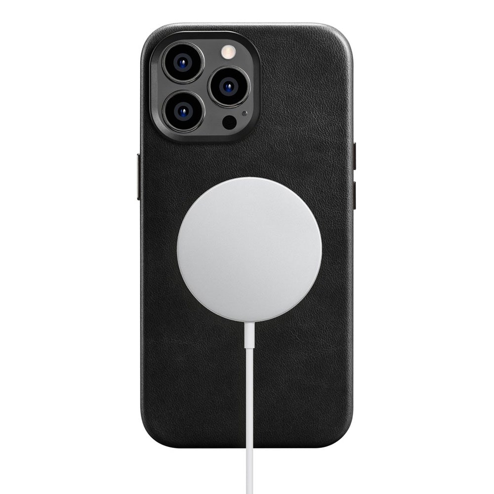 iCarer-nahkakotelo MagSafella iPhone 14 Pro Maxille - musta