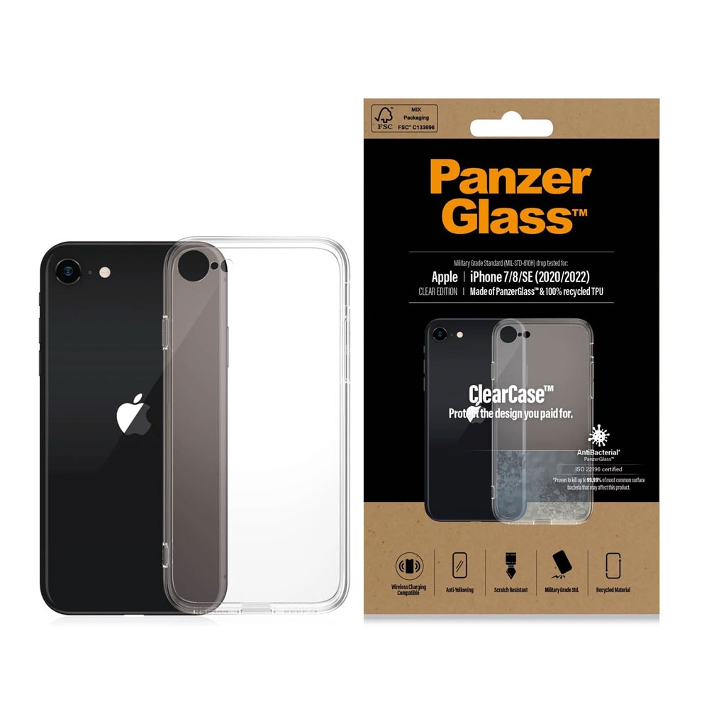 PanzerGlass ClearCase iPhone SE:lle (2020/2022) / 8/7 - Läpinäkyvä