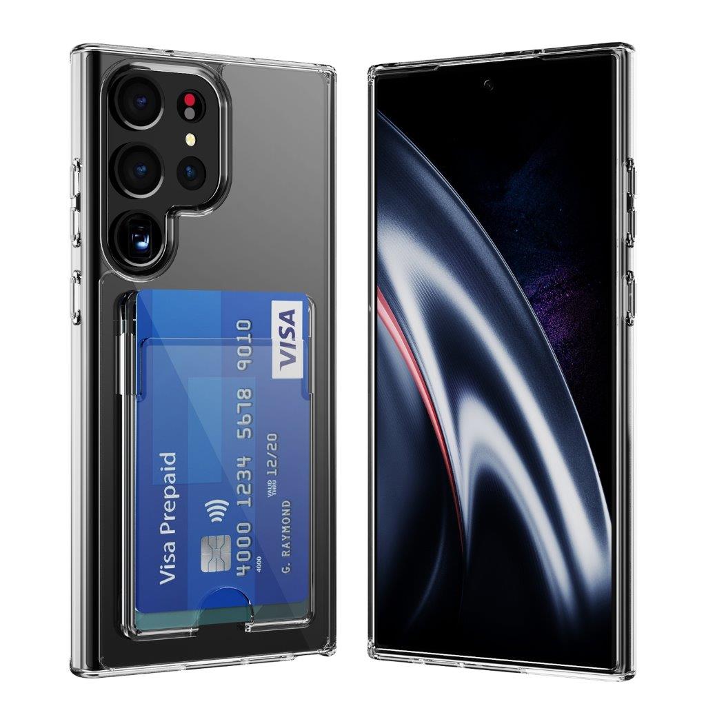 Ohut takakuori korttipidikkeellä Samsung Galaxy S23 Ultra 5G -puhelimelle - Läpinäkyvä