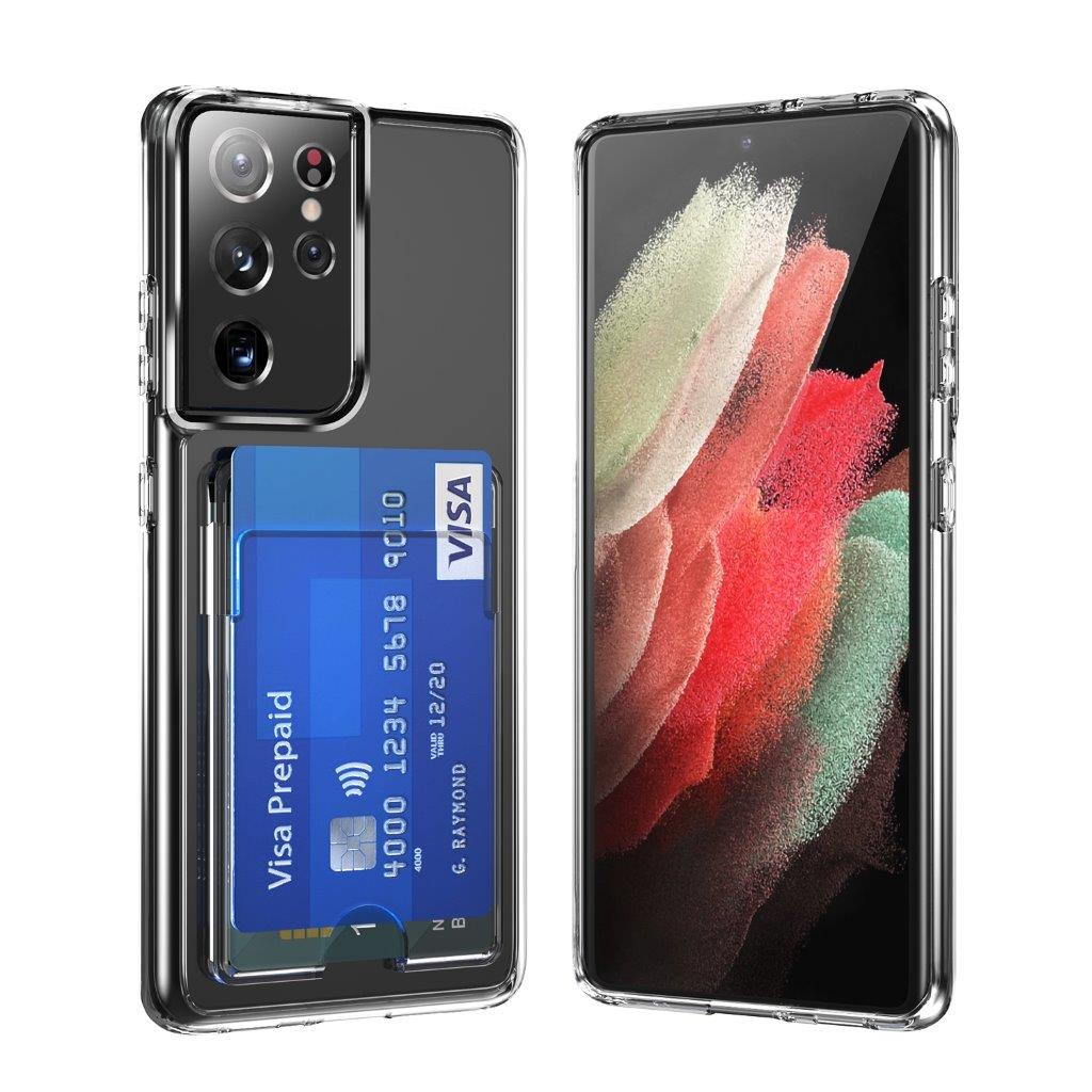 Ohut takakuori korttipidikkeellä Samsung Galaxy S21 Ultra 5G -puhelimelle - Läpinäkyvä