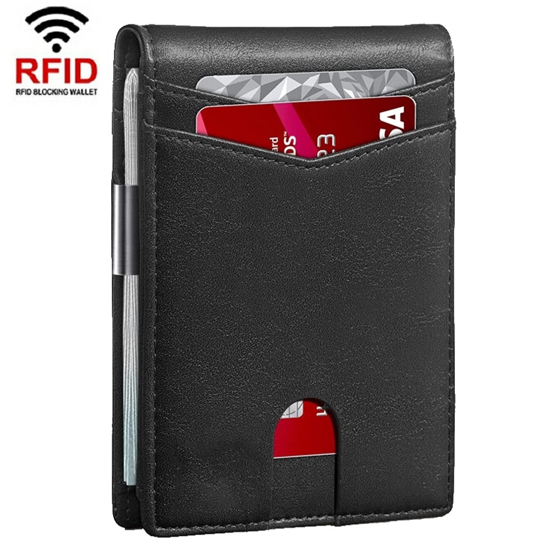 Nahkainen lompakko RFID-suojauksella luottokorteille - musta