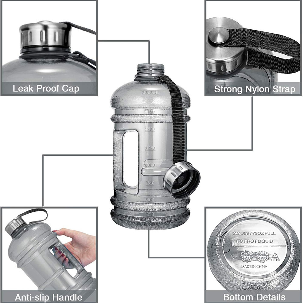 2.2L urheilupullo kahvalla - kirkas/musta