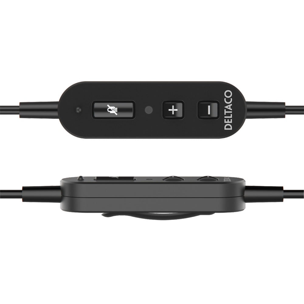 Deltaco USB Mono Headset, jossa mikrofoni ja äänenvoimakkuuden säätö