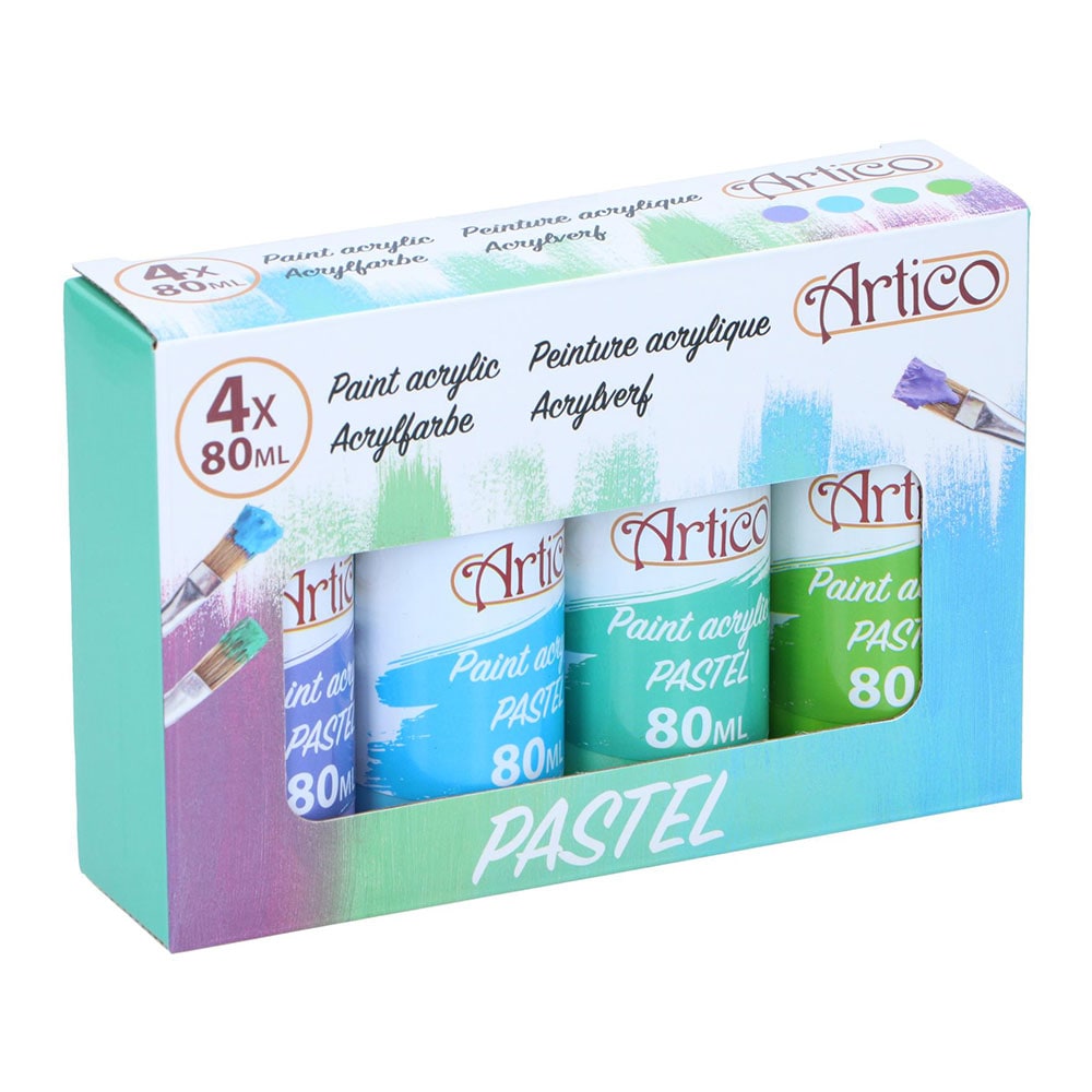 Artico akryyliväri pastelli 80ml 4-pack - vihreä/sininen/violetti