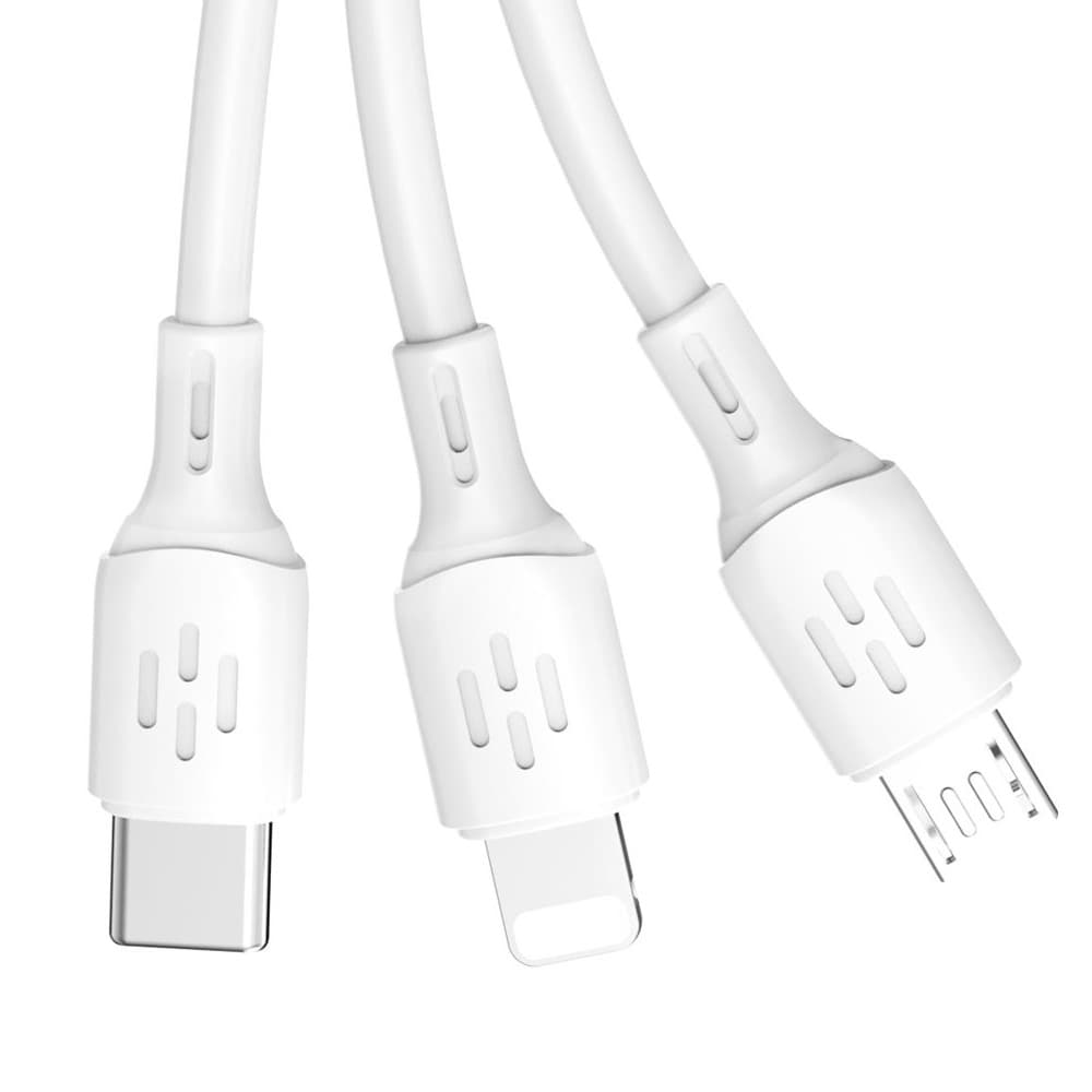 Dudao 3-in-1 USB-kaapeli - USB-C / microUSB / Lightning 6A 1,2 m - valkoinen