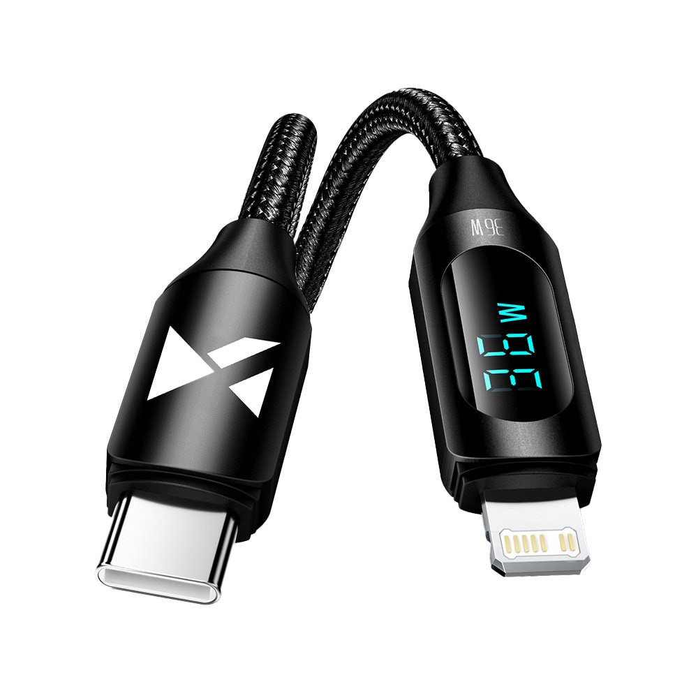 Wozinsky USB-C-kaapeli - Lightning LED-näytöllä 36W 1m - musta
