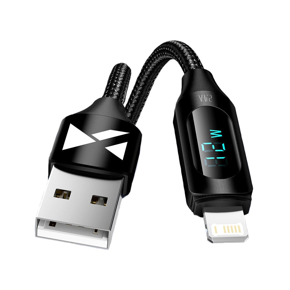 Wozinsky USB-kaapeli - USB - Lightning LED-näytöllä 2,4A 2m - musta