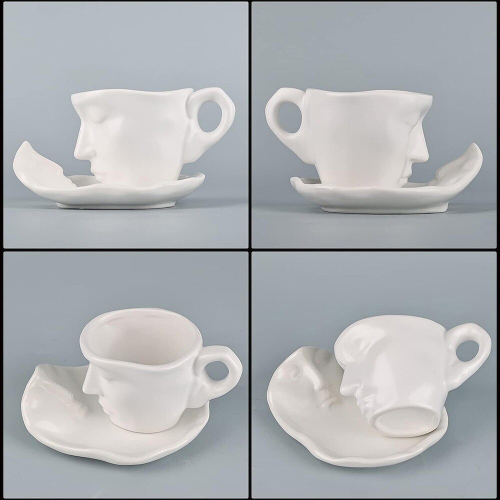 Teekuppi lautasella - Kasvot - Valkoinen