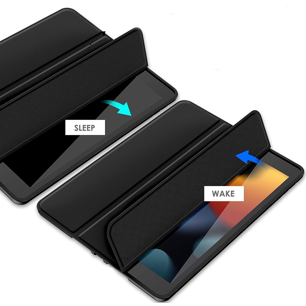 Trifold kotelo jalustalla iPad 10,2" 2021 -laitteille - musta