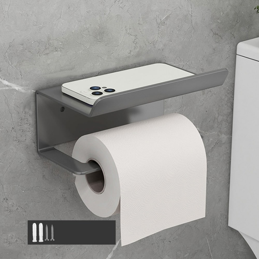 WC-paperiteline, jossa on matkapuhelin hylly - Harmaa