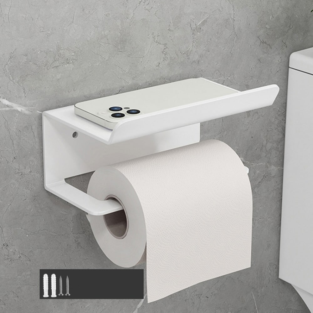 WC-paperiteline, jossa on matkapuhelin hylly - Valkoinen