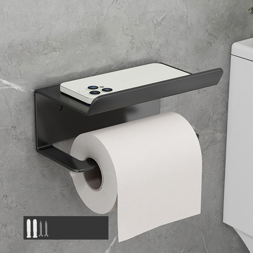 WC-paperiteline, jossa on matkapuhelin hylly - Musta