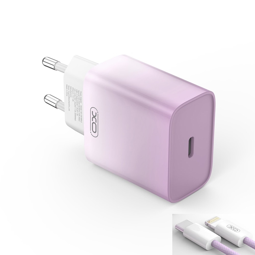 XO USB-C-laturi PD 30W lightning-kaapelilla - violetti/valkoinen