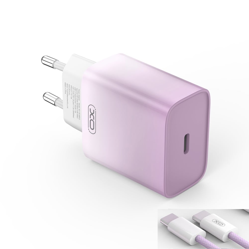 XO USB-C-laturi PD 30W USB-C-kaapelilla - violetti/valkoinen