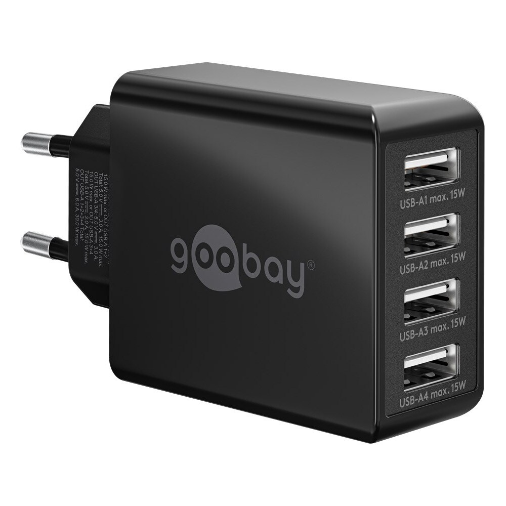 Goobay USB-laturi 30W ja 4xUSB - musta