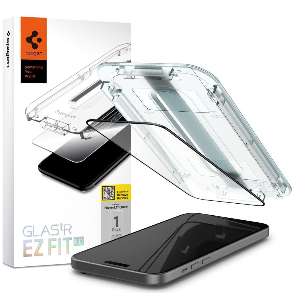Spigen Glas tR EZ Fit näytönsuoja iPhone 15 Pro Maxille - musta