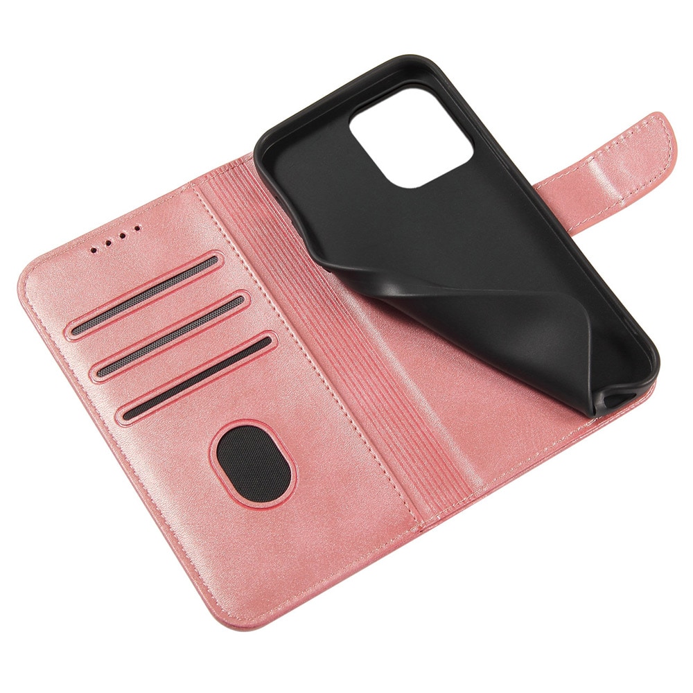 Lompakkokotelo jalustalla iPhone 15 Prolle - Pinkki