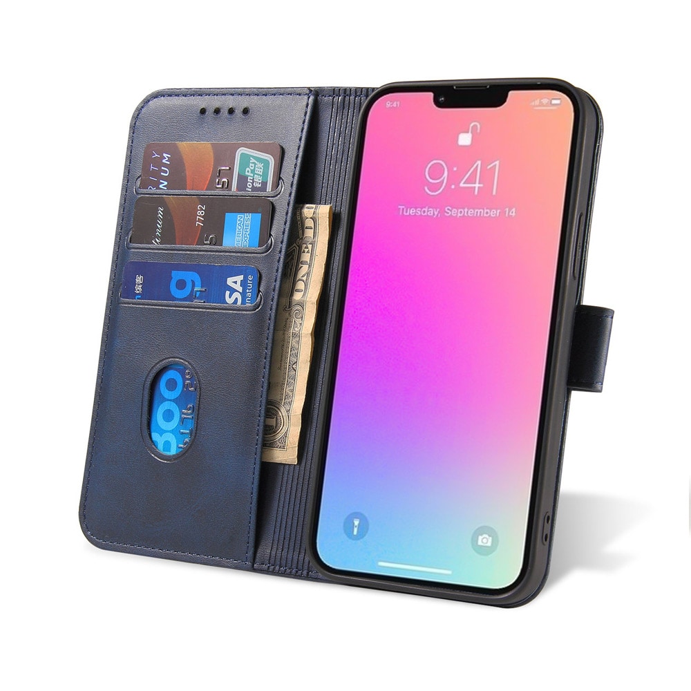 Lompakkokotelo jalustalla iPhone 15 Prolle - Sininen