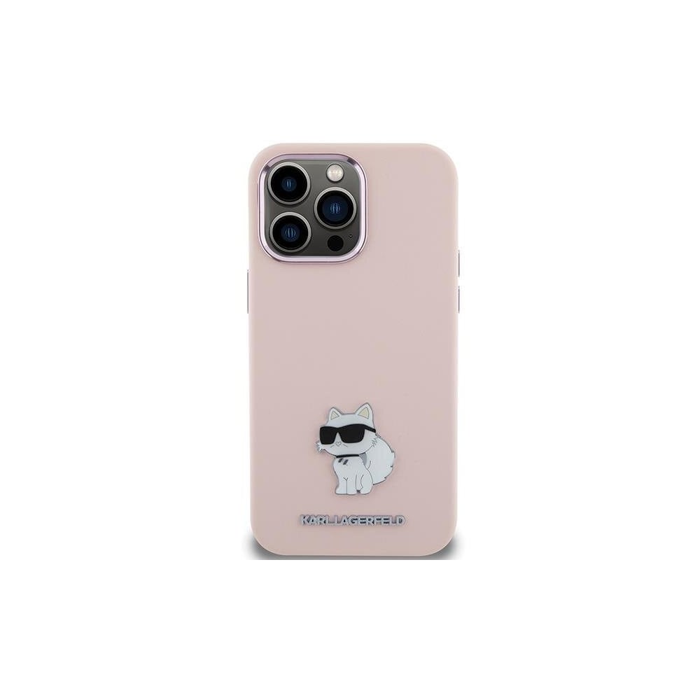 Karl Lagerfeld Choupette silikonikotelo iPhone 15 Prolle - vaaleanpunainen