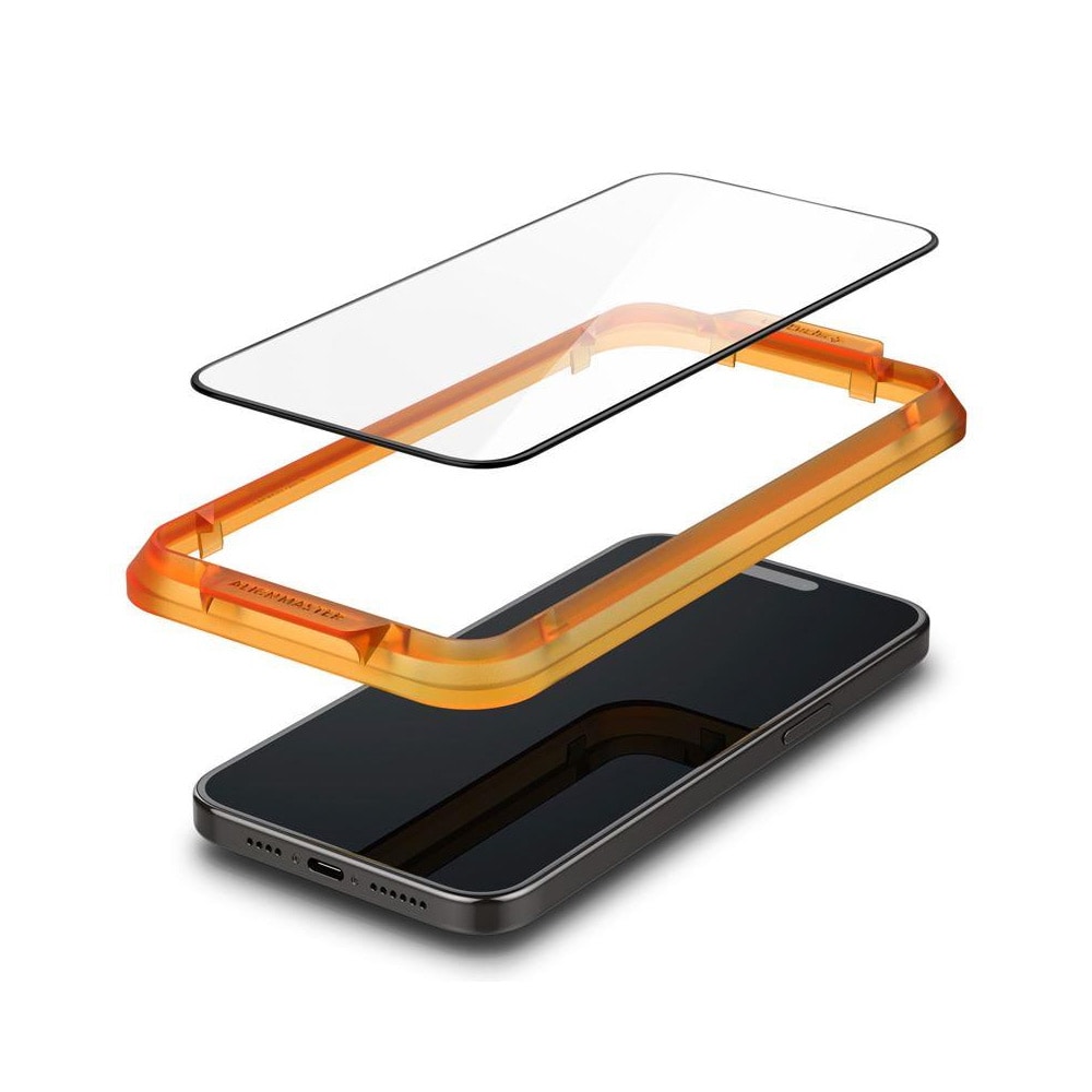 Spigen Alm Glass FC Näytönsuoja iPhone 15 Pro 2-pakkaus - Musta Kehys
