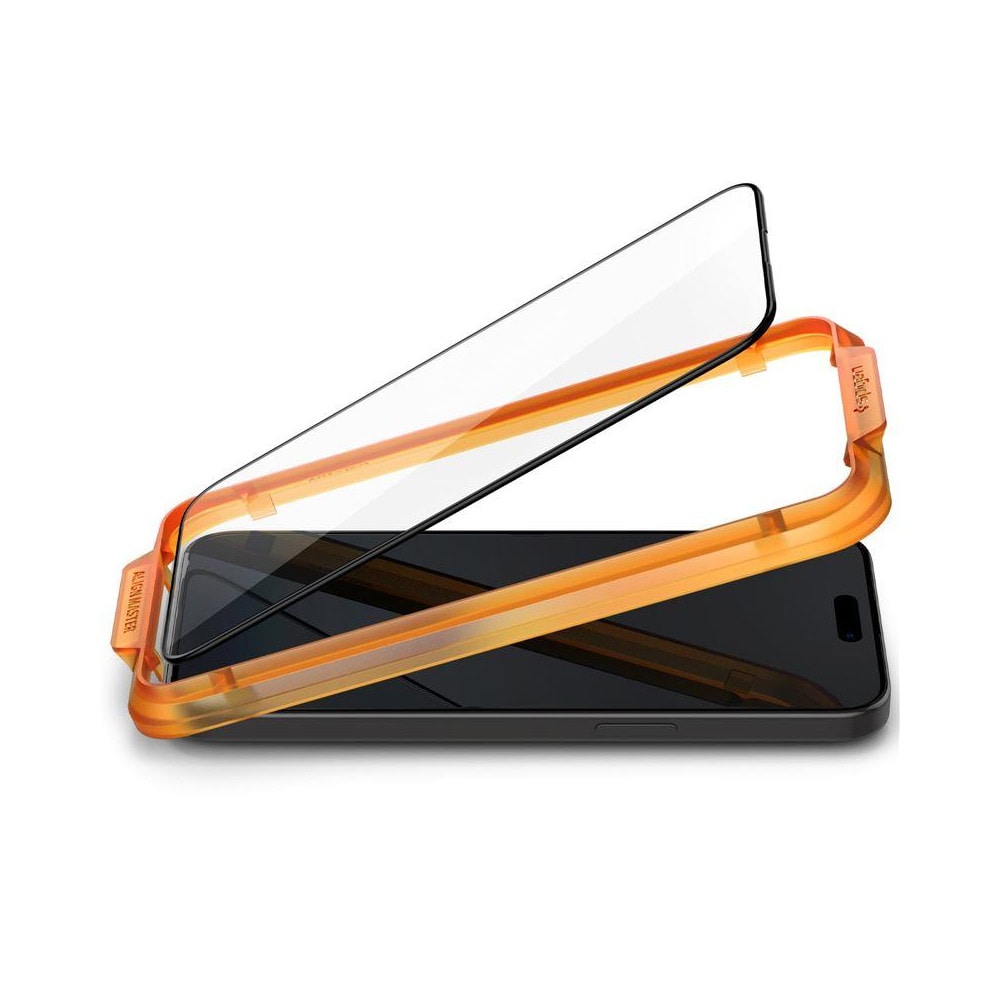 Spigen Alm Glass FC Näytönsuoja iPhone 15 Pro Max 2-pakkaus - Musta Kehys