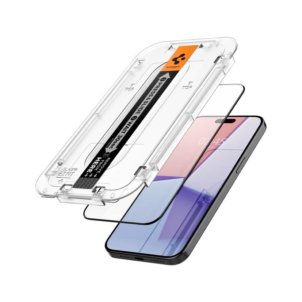 Spigen Glas.TR EZ Fit Karkaistu Näytönsuoja iPhone 15 Pro Max 2-pakkaus - Musta Kehys