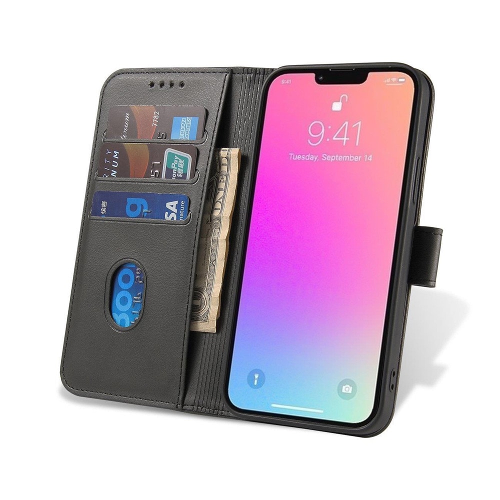 Keinonahkakotelo telineellä ja korttipaikoilla Samsung Galaxy S24 Ultra - Musta