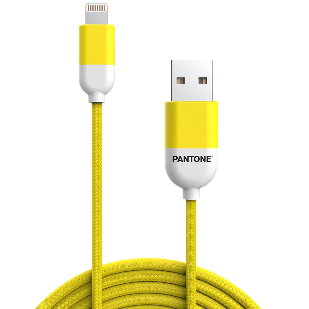 Pantone USB - Lightning-kaapeli MFi 2,4A 1,5m - Keltainen 102C
