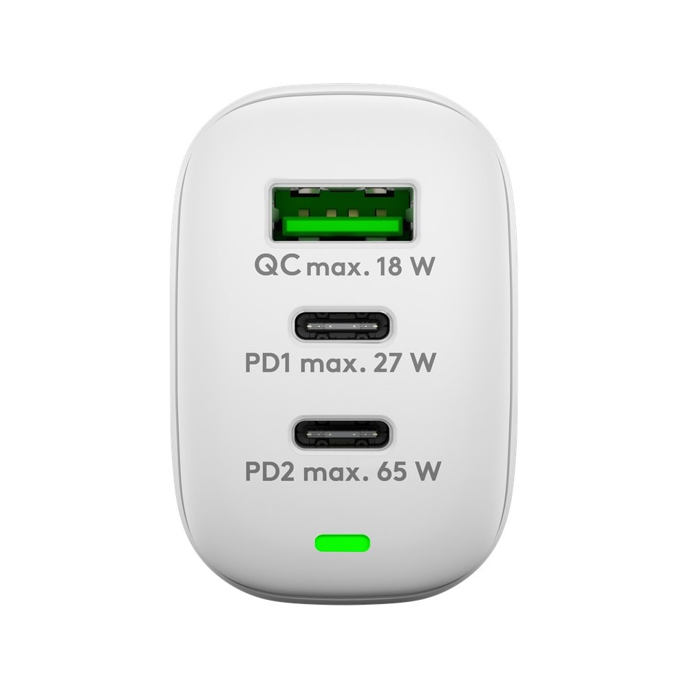 Goobay USB-laturi PD GaN 65W 1xUSB & 2xUSB-C - valkoinen