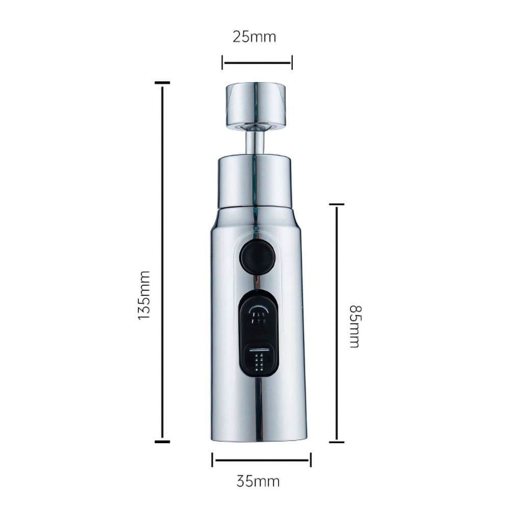 360° kääntyvä hanan suutin kolmella suihkutilalla – Messinkiä ja ABS-materiaalia