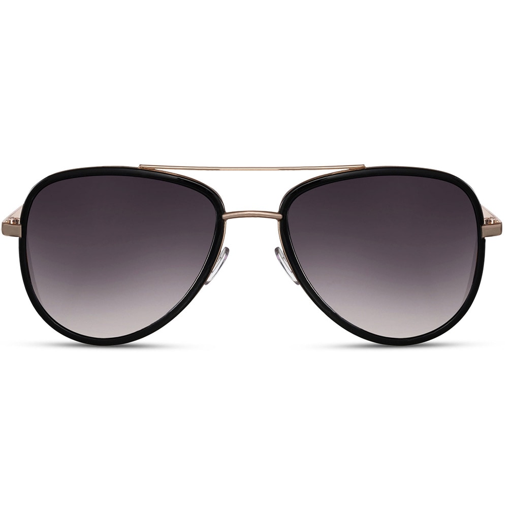 Unisex Aviator-aurinkolasit – Kultainen kehys, mustat linssit, 100 % UV-suoja, kierrätetty materiaali