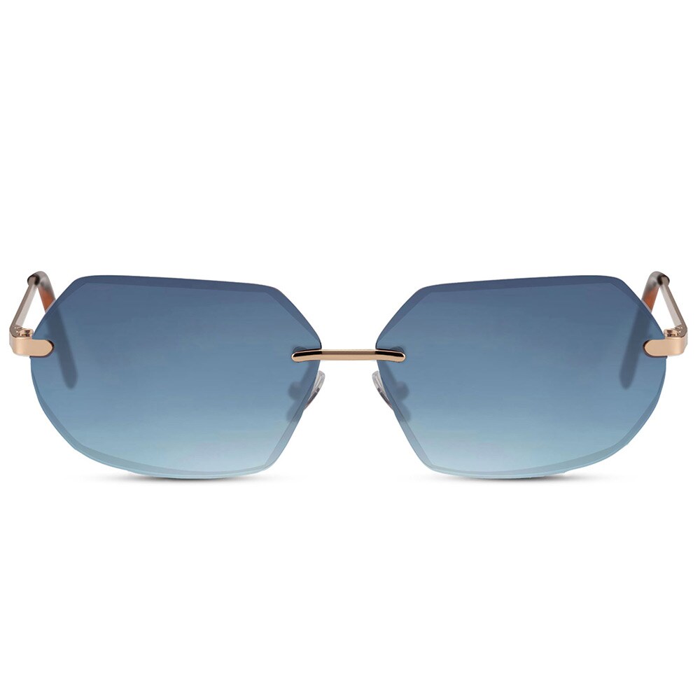Unisex aurinkolasit – kultaiset kehykset, siniset linssit, 100 % UV-suoja, metallirunko