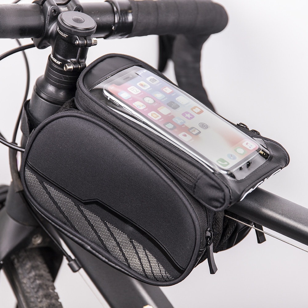 Vedenpitävä laukku älypuhelimelle polkupyörän runkoon - musta