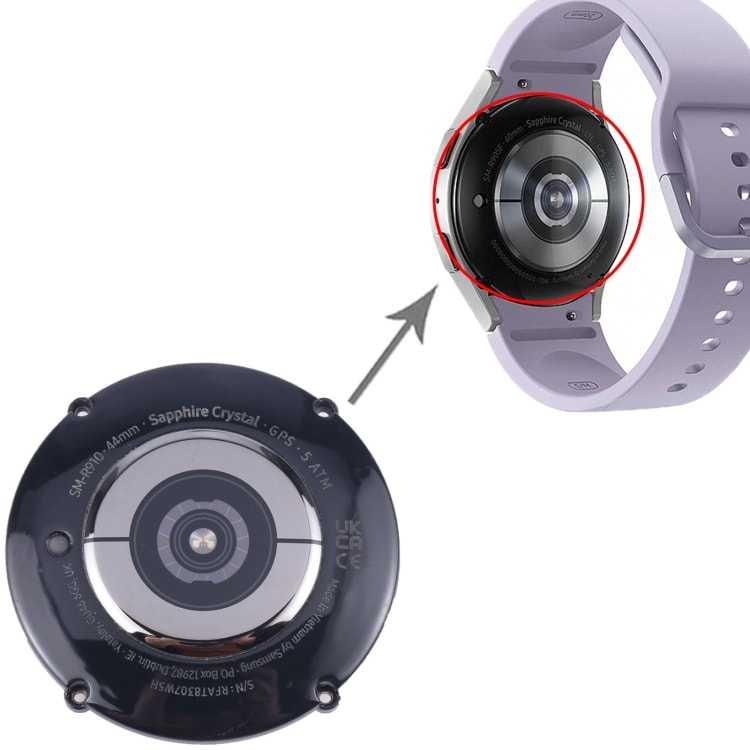 Takakansi, jossa on sykesensori ja latausmoduuli, Samsung Galaxy Watch 5 44 mm:lle / Takakansi / Takalevy