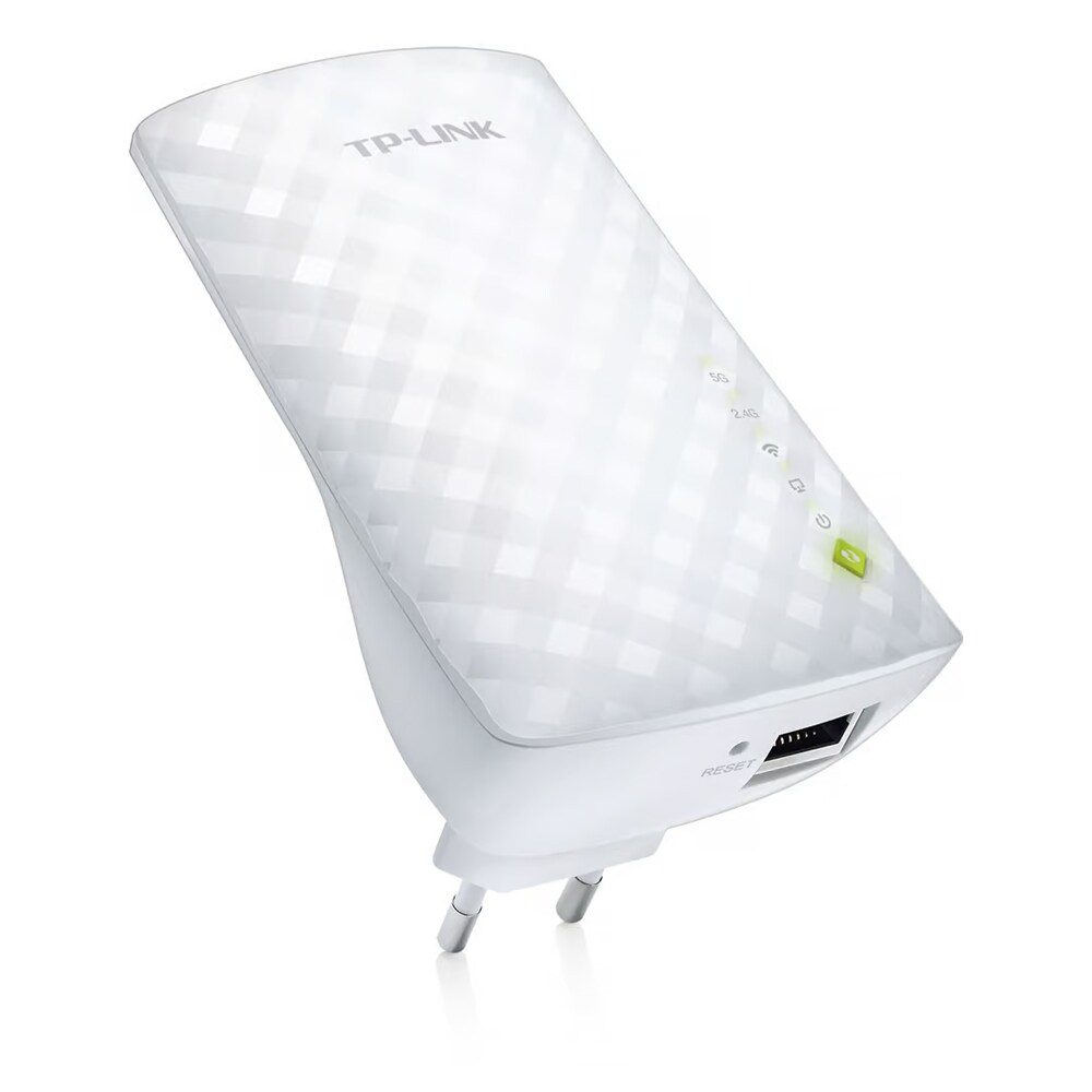 TP-Link RE200 WiFi Range Extender, jossa on kaksikaistainen ja Ethernet-portti