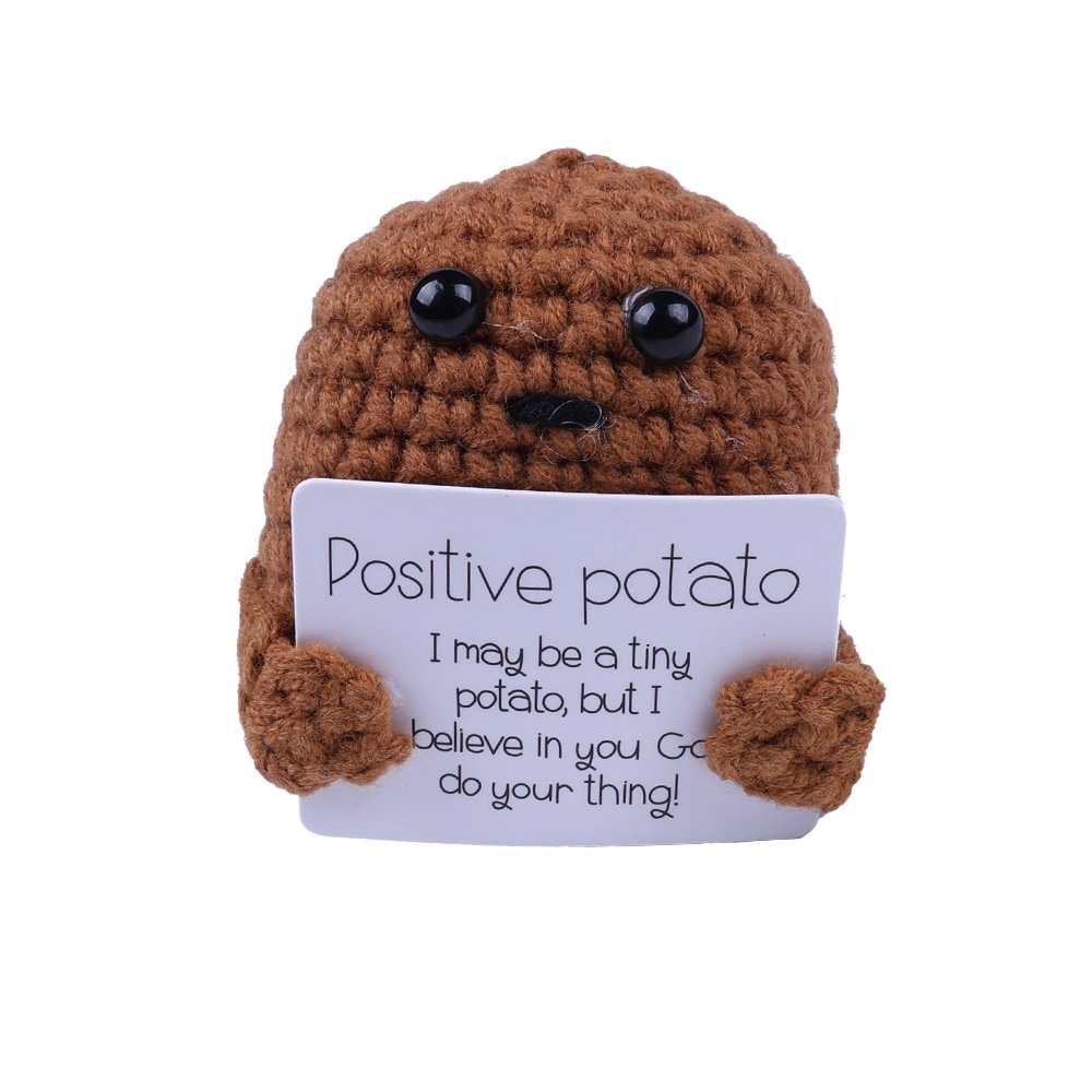 Positive Potato – neulottu perunahahmo motivoivalla viestillä