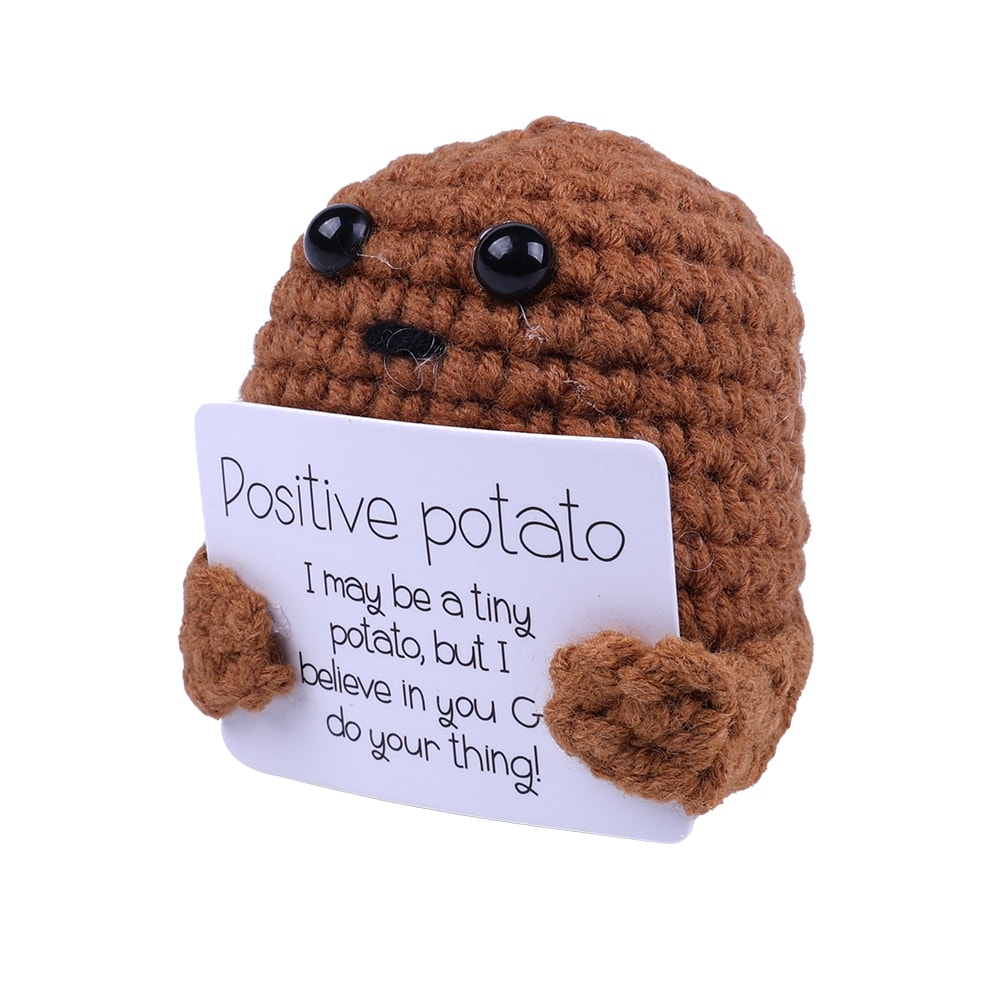 Positive Potato – neulottu perunahahmo motivoivalla viestillä