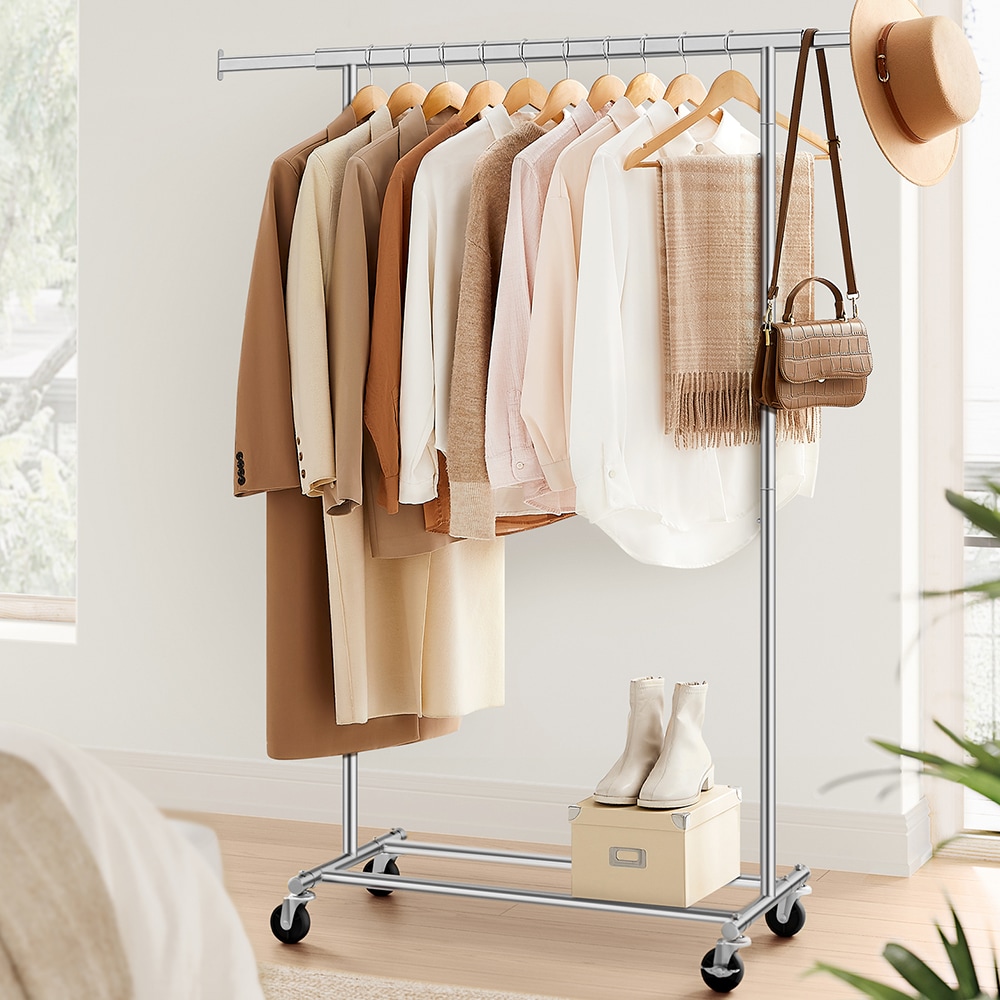 Vaateteline – 90 kg kantavuus, säädettävä ripustustanko, lukittavat pyörät, kestävä teräsrakenne