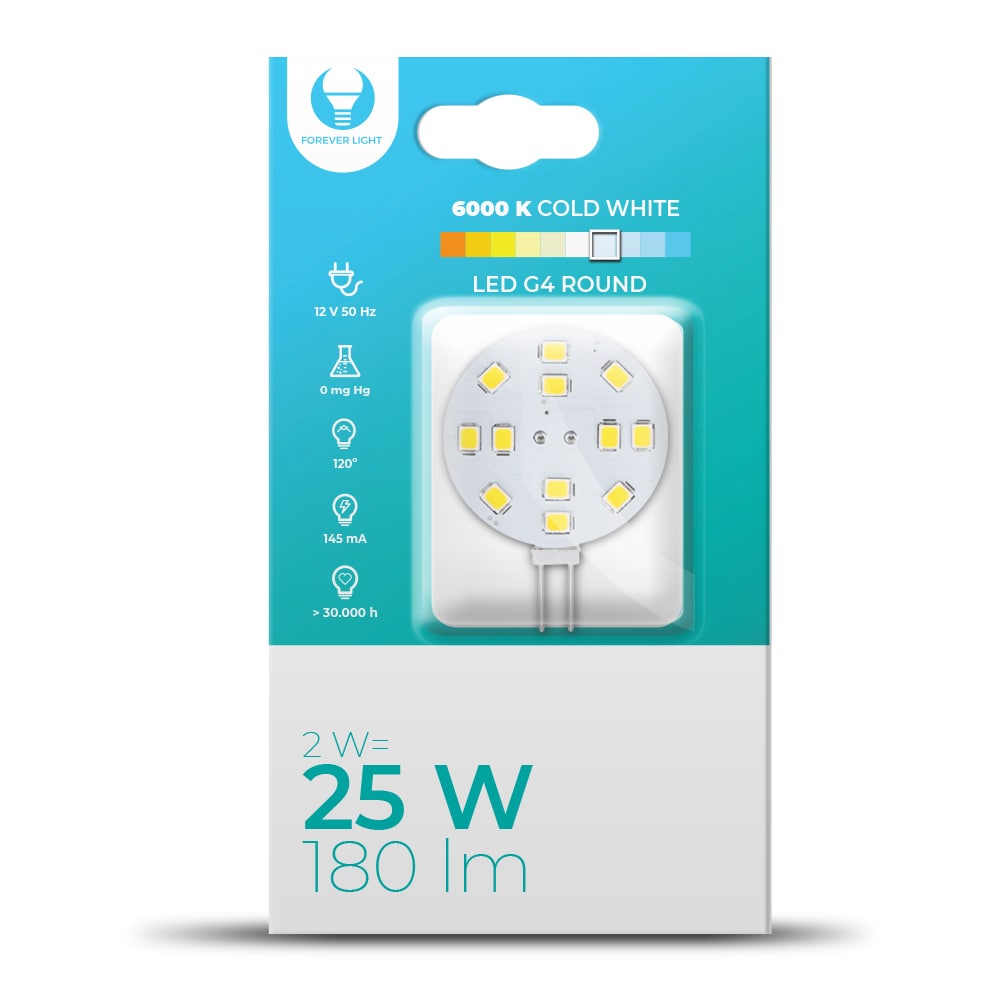 Forever LED-lamppu G4 2W 12V 6000K 180lm 180lm