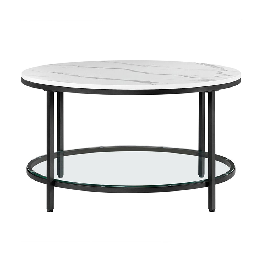 Moderni pyöreä sohvapöytä – marmorikuvio ja karkaistu lasihylly